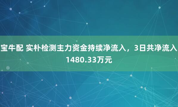 宝牛配 实朴检测主力资金持续净流入，3日共净流入1480.33万元